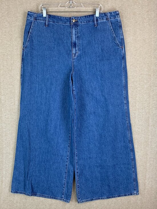 Madewell Denim - Madewell Wide Sweep Trousers Size 33 Blue Denim Wide Leg Flare 100% Cotton